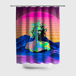 Шторка для душа Gorgon Medusa Vaporwave Neon Mountains, цвет: 3D-принт