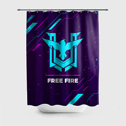 Шторка для ванной Символ Free Fire в неоновых цветах на темном фоне