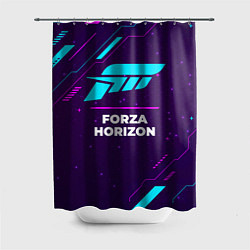 Шторка для душа Символ Forza Horizon в неоновых цветах на темном ф, цвет: 3D-принт
