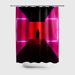 Шторка для душа Неоновый коридор и человек - Розовый, цвет: 3D-принт