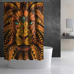 Шторка для душа Африканский Лев Морда Льва с узорами Мандала, цвет: 3D-принт — фото 2