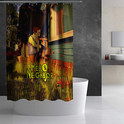Шторка для душа Hello Neighbor Привет сосед Сосед поливает, цвет: 3D-принт — фото 2