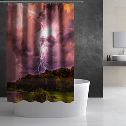 Шторка для душа Грозовые разряды молний над лесным озером, цвет: 3D-принт — фото 2