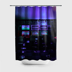 Шторка для душа Неоновые игровые автоматы - Фиолетoвый, цвет: 3D-принт