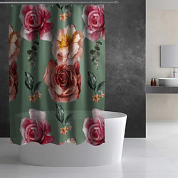 Шторка для душа Цветы Нарисованные Розы и Пионы, цвет: 3D-принт — фото 2