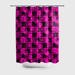 Шторка для ванной Black and pink hearts pattern on checkered
