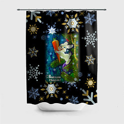 Шторка для душа Новый год зайчик с морковью, цвет: 3D-принт