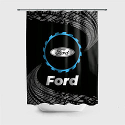 Шторка для душа Ford в стиле Top Gear со следами шин на фоне, цвет: 3D-принт