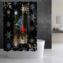 Шторка для душа Новый год ёлочный шар и колокольчик, цвет: 3D-принт — фото 2