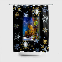 Шторка для ванной Новый год белка смотрит на часы