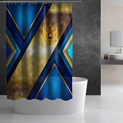 Шторка для душа Золотой герб России на синем объемном фоне, цвет: 3D-принт — фото 2