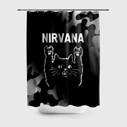 Шторка для душа Группа Nirvana и рок кот, цвет: 3D-принт