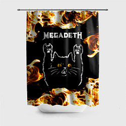 Шторка для душа Megadeth рок кот и огонь, цвет: 3D-принт