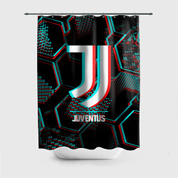 Шторка для душа Juventus FC в стиле glitch на темном фоне, цвет: 3D-принт