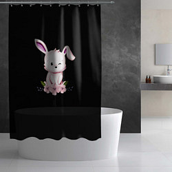 Шторка для душа Крольчонок С Цветами На Чёрном Фоне, цвет: 3D-принт — фото 2