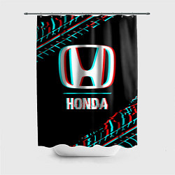 Шторка для душа Значок Honda в стиле glitch на темном фоне, цвет: 3D-принт