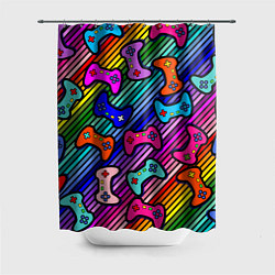 Шторка для ванной Многоцветные полоски с джойстиками