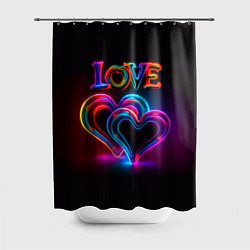 Шторка для душа Love - неоновые сердца, цвет: 3D-принт