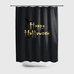 Шторка для душа Happy Halloween надпись с летучими мышами, цвет: 3D-принт