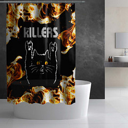 Шторка для душа The Killers рок кот и огонь, цвет: 3D-принт — фото 2
