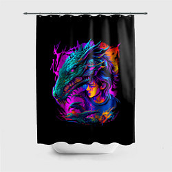 Шторка для душа Дракон и девушка - поп арт, цвет: 3D-принт