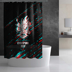 Шторка для душа Cyberpunk 2077 в стиле glitch и баги графики на те, цвет: 3D-принт — фото 2