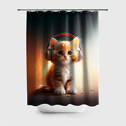 Шторка для ванной Милый рыжий котёнок в наушниках