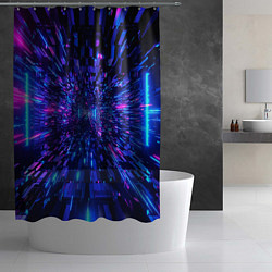 Шторка для душа Киберпанк синий неоновый тоннель, цвет: 3D-принт — фото 2
