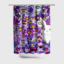 Шторка для душа Веселый кролик в фиолетовых ромашках, цвет: 3D-принт