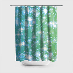 Шторка для ванной Сияющие серебряные блестки на зелено-голубом фоне