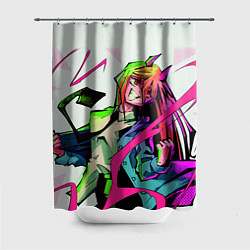 Шторка для ванной Человек - бензопила Пауэр неон