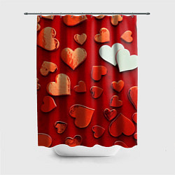Шторка для душа Красные сердца на красном фоне, цвет: 3D-принт