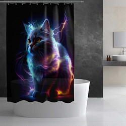 Шторка для душа Электрический котёнок искрящий молниями, цвет: 3D-принт — фото 2