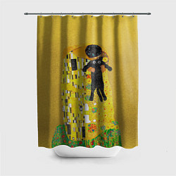 Шторка для душа Пародия Густав Климт: Поцелуй кота, цвет: 3D-принт