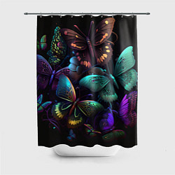 Шторка для ванной Разные неоновые бабочки