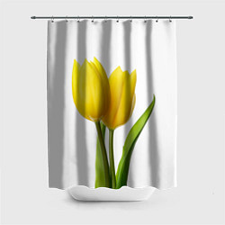 Шторка для душа Желтые тюльпаны на белом, цвет: 3D-принт