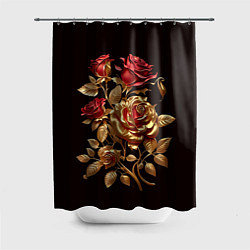 Шторка для душа Красные и золотые розы, цвет: 3D-принт
