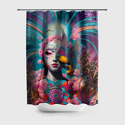 Шторка для ванной Japanese girl with a bird - irezumi
