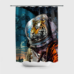 Шторка для душа Тигр космонавт на далекой планете, цвет: 3D-принт