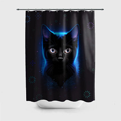 Шторка для душа Черный кот на фоне созвездий, цвет: 3D-принт