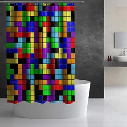 Шторка для душа Тетрис цветные блоки, цвет: 3D-принт — фото 2