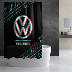 Шторка для душа Значок Volkswagen в стиле glitch на темном фоне, цвет: 3D-принт — фото 2