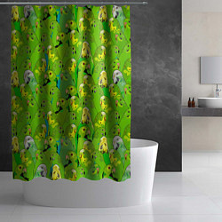 Шторка для душа Зеленые волнистые попугайчики, цвет: 3D-принт — фото 2