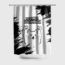 Шторка для ванной Five Finger Death Punch рок кот на светлом фоне