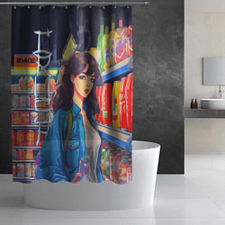 Шторка для душа Crush - ретро девочка-аниме в магазине, цвет: 3D-принт — фото 2