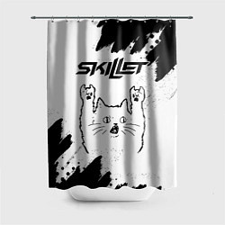 Шторка для ванной Skillet рок кот на светлом фоне