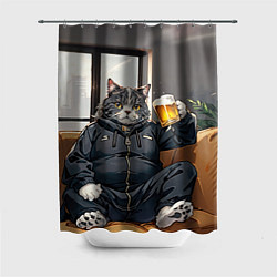 Шторка для душа Толстый кот со стаканом пива, цвет: 3D-принт