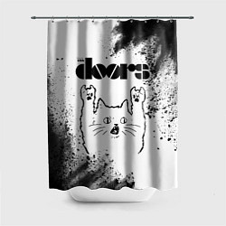 Шторка для душа The Doors рок кот на светлом фоне, цвет: 3D-принт