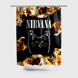 Шторка для душа Nirvana рок кот и огонь, цвет: 3D-принт