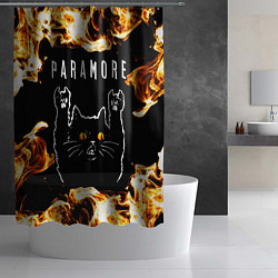Шторка для душа Paramore рок кот и огонь, цвет: 3D-принт — фото 2